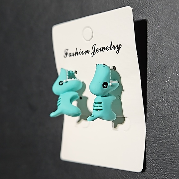 Blue 🎁 Dinosaur Chomp Earrings - Picture 4 of 6